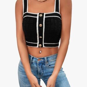 New Ribbed Black and White Buttoned Crop Top